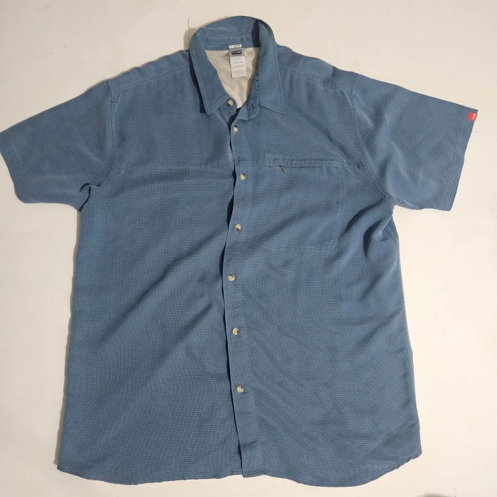 The North Face Mens XXL Blue Textured Short Sleeve Button Up Shirt AT8D